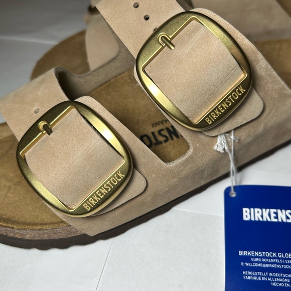 NWT🌷(37) Birkenstock Big Buckle Arizona Oiled Leather Tobacco Brown Sandals - Picture 4 of 8